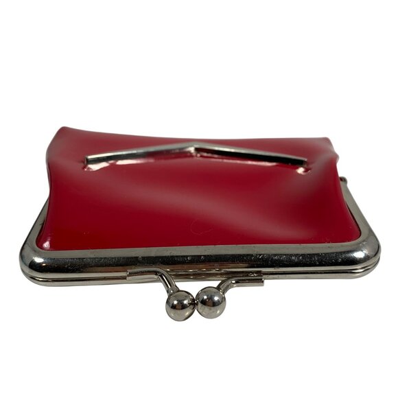 Lux De Ville Red Faux Patent Leather Coin Purse Silver Metal Kiss Lock Frame - Picture 4 of 7